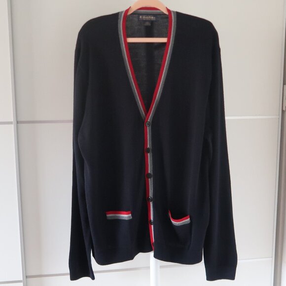 Brooks Brothers Men’s Italian Merino Wool Long Sleeve Cardigan XXL Navy Red Grey - Picture 3 of 10